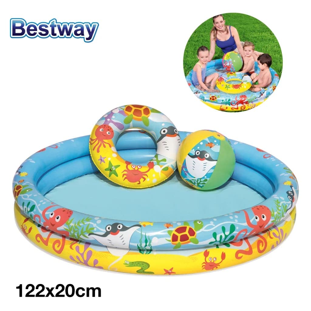 بيسين Piscine Ronde Gonflable Avec Bouée Et Ballon De Plage 122 x 20 cm Bestway  #51124