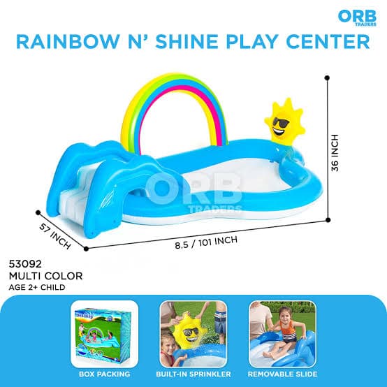 Bestway 53092 Rainbow 'n Shine Inflatable Play Pool, 257 x 145 x 91 cm, Colour, 257x145x91 cm بيسين
