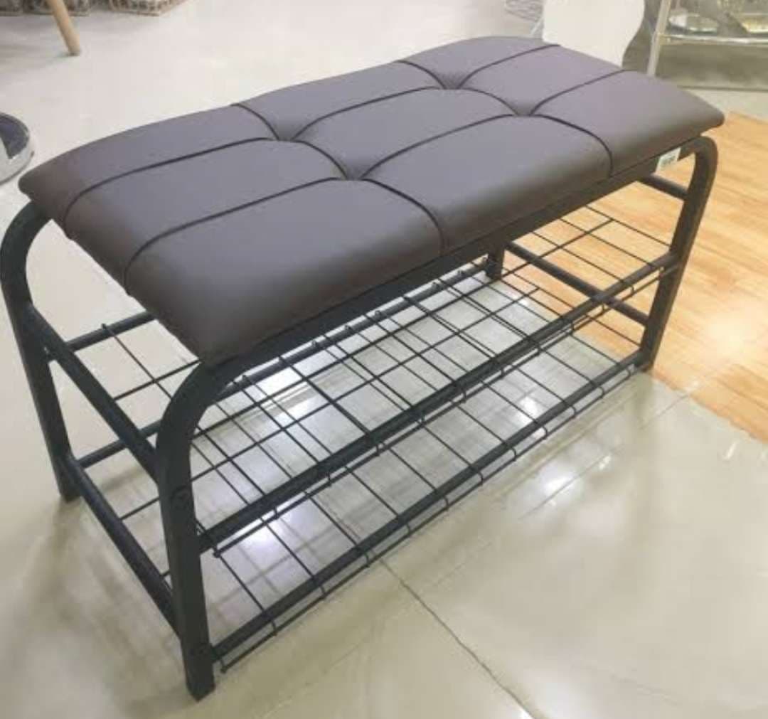 خزانة أحذية حديدية مع مقعد مبطن – Shoe Rack